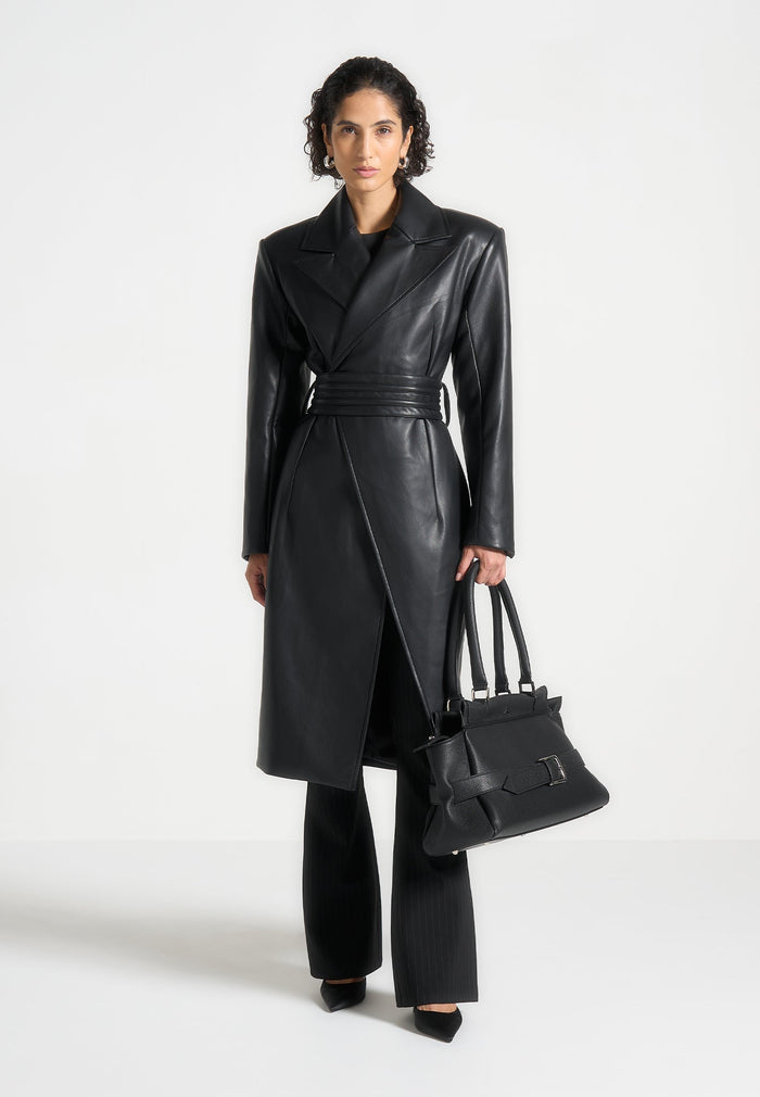 Leather Asymmetric Belted Coat