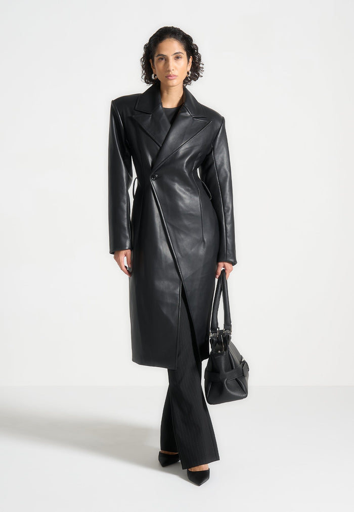 Leather Asymmetric Belted Coat
