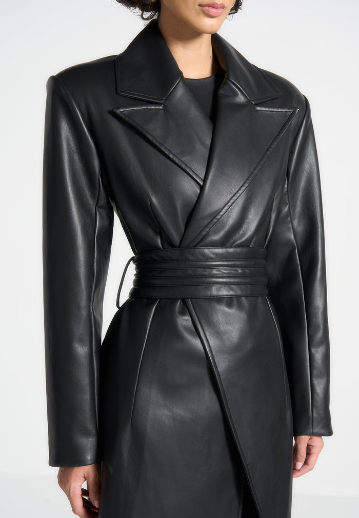 Leather Asymmetric Belted Coat