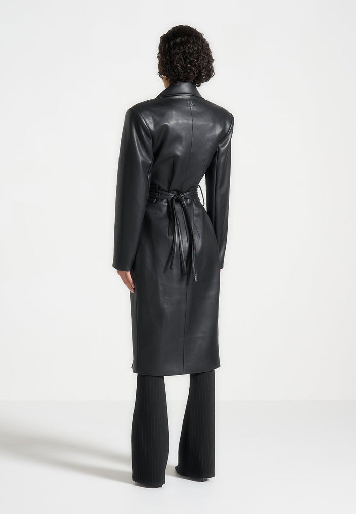 Leather Asymmetric Belted Coat