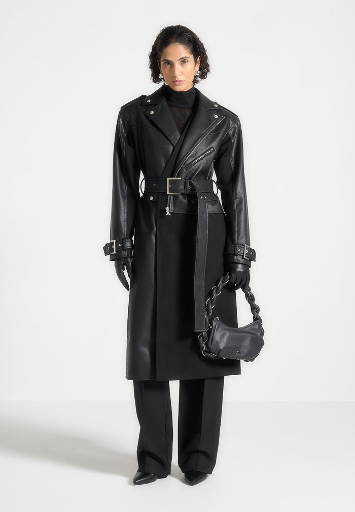 Leather Biker Trench Coat