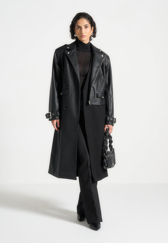 Leather Biker Trench Coat