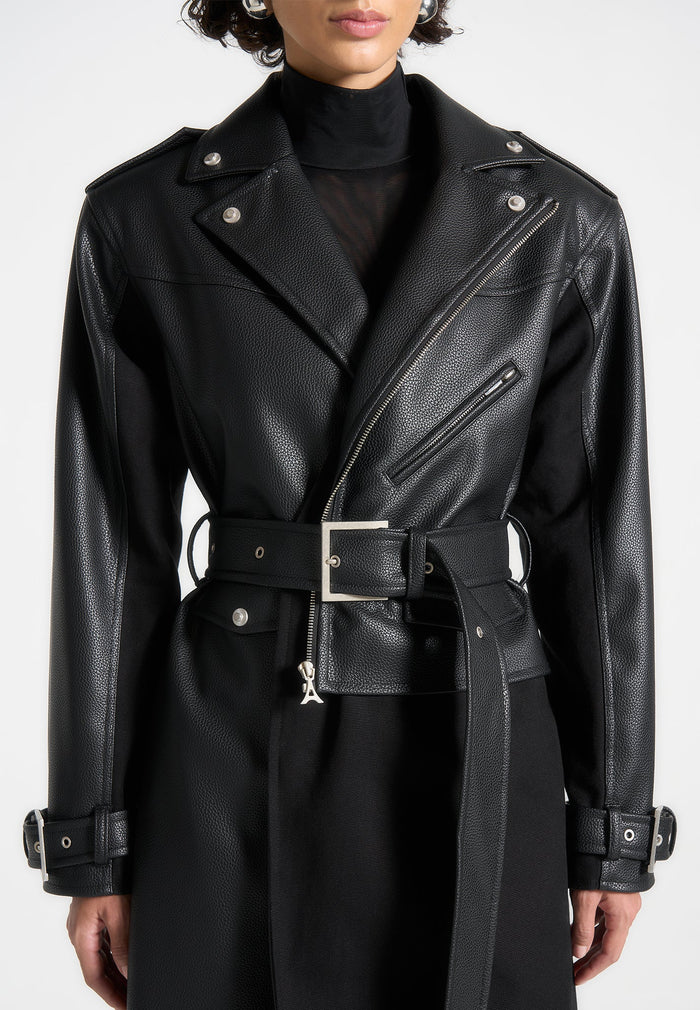 Leather Biker Trench Coat