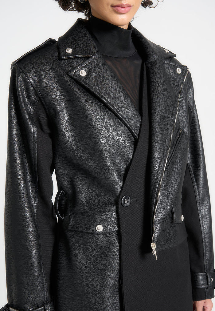 Leather Biker Trench Coat