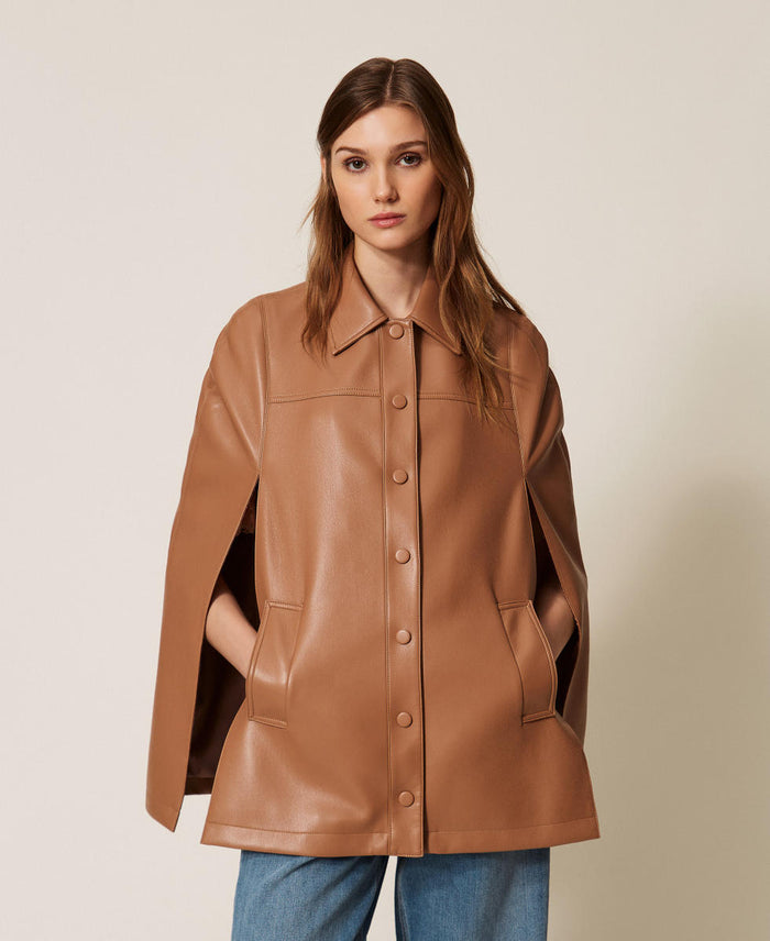 Leather Effected Cape-Style Jacket