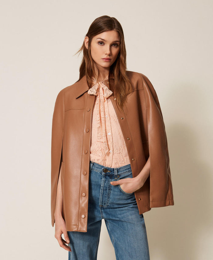 Leather Effected Cape-Style Jacket