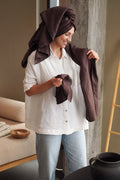 Linen Bath Towel Set of 3 in Brown: Beach & Spa