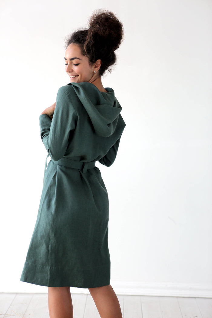 Linen Bathrobe CALLA with a hood - IN STOCK