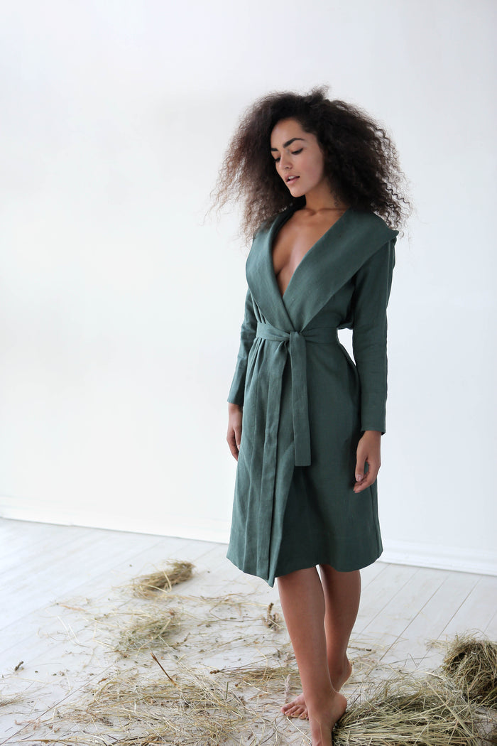 Linen Bathrobe CALLA with a hood - IN STOCK