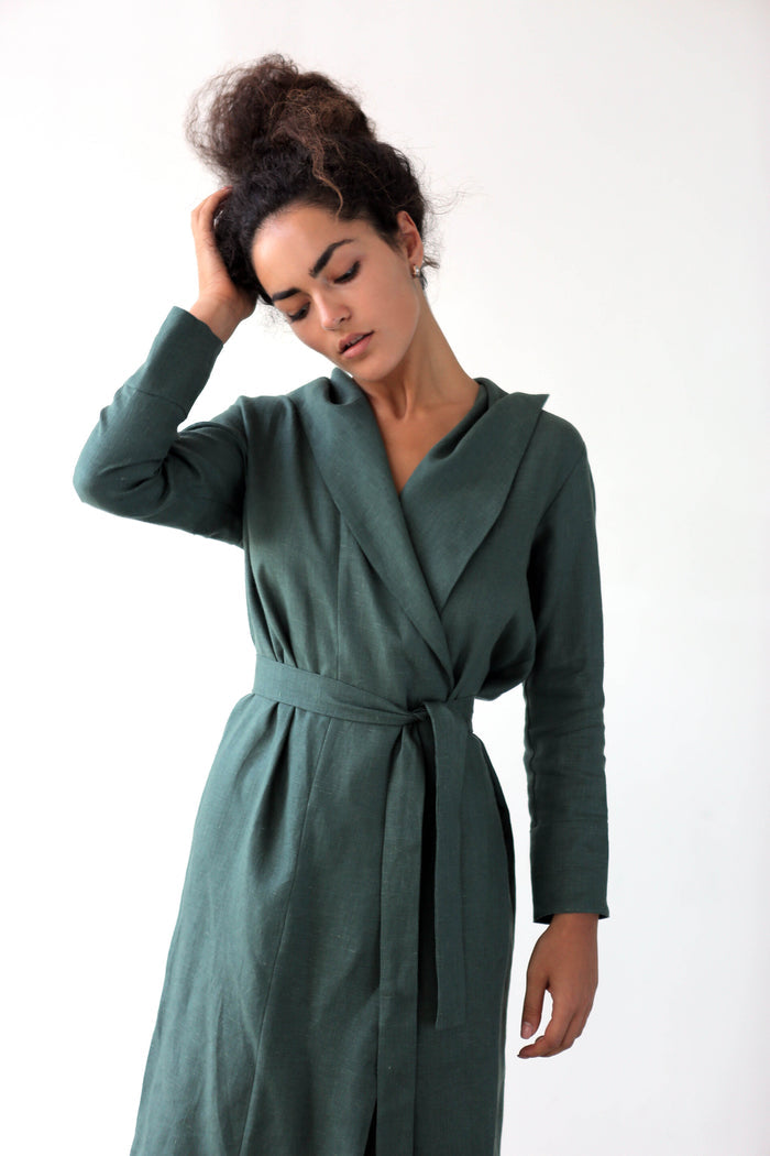 Linen Bathrobe CALLA with a hood - IN STOCK