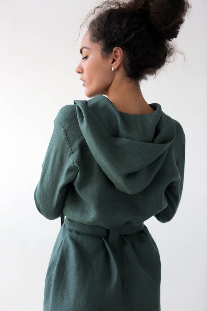 Linen Bathrobe CALLA with a hood - IN STOCK