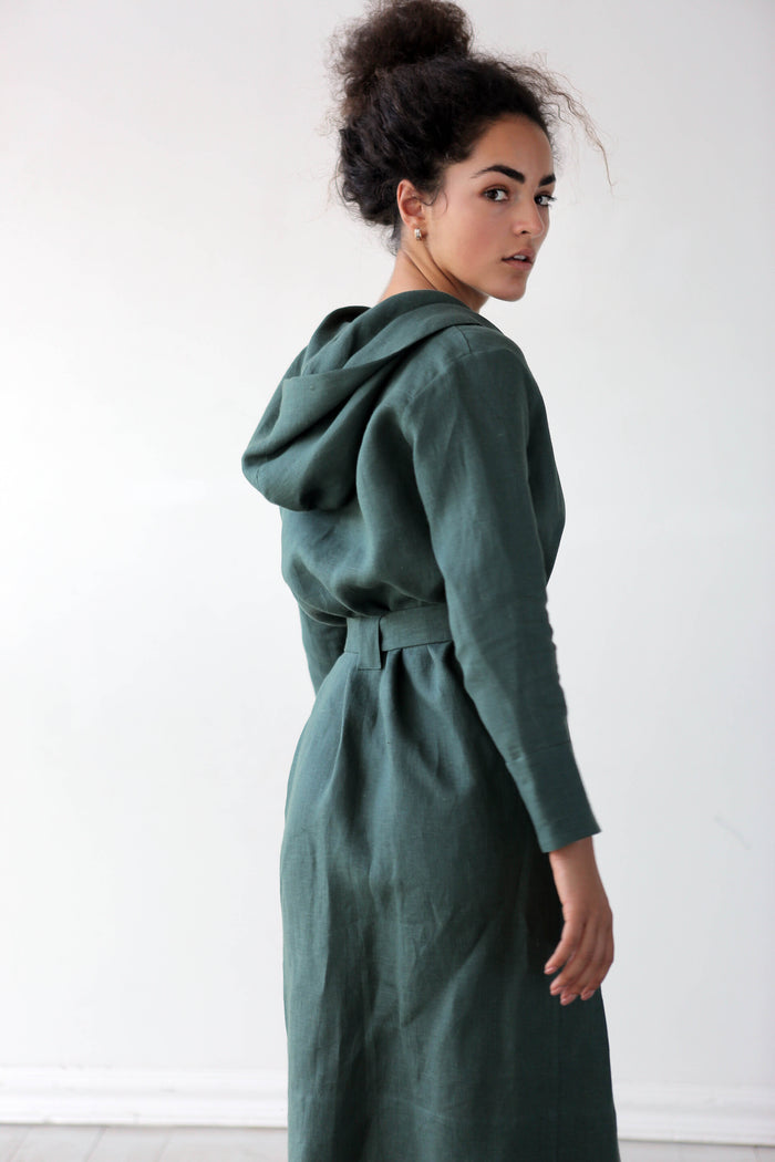 Linen Bathrobe CALLA with a hood - IN STOCK
