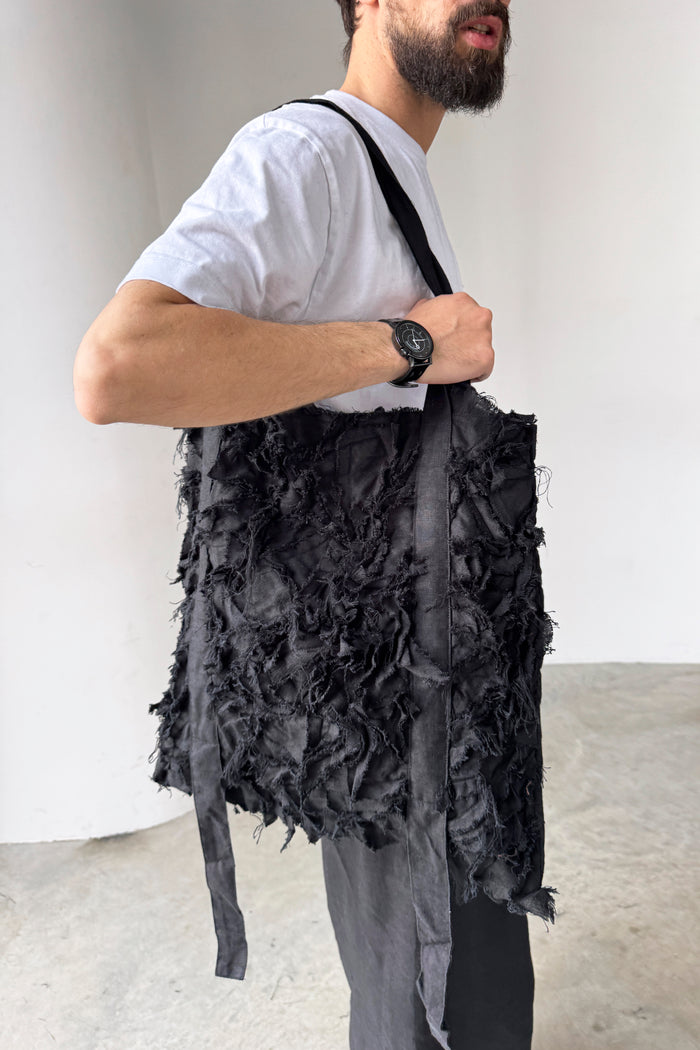 Linen Patchwork Tote Bag ENNIA in Black