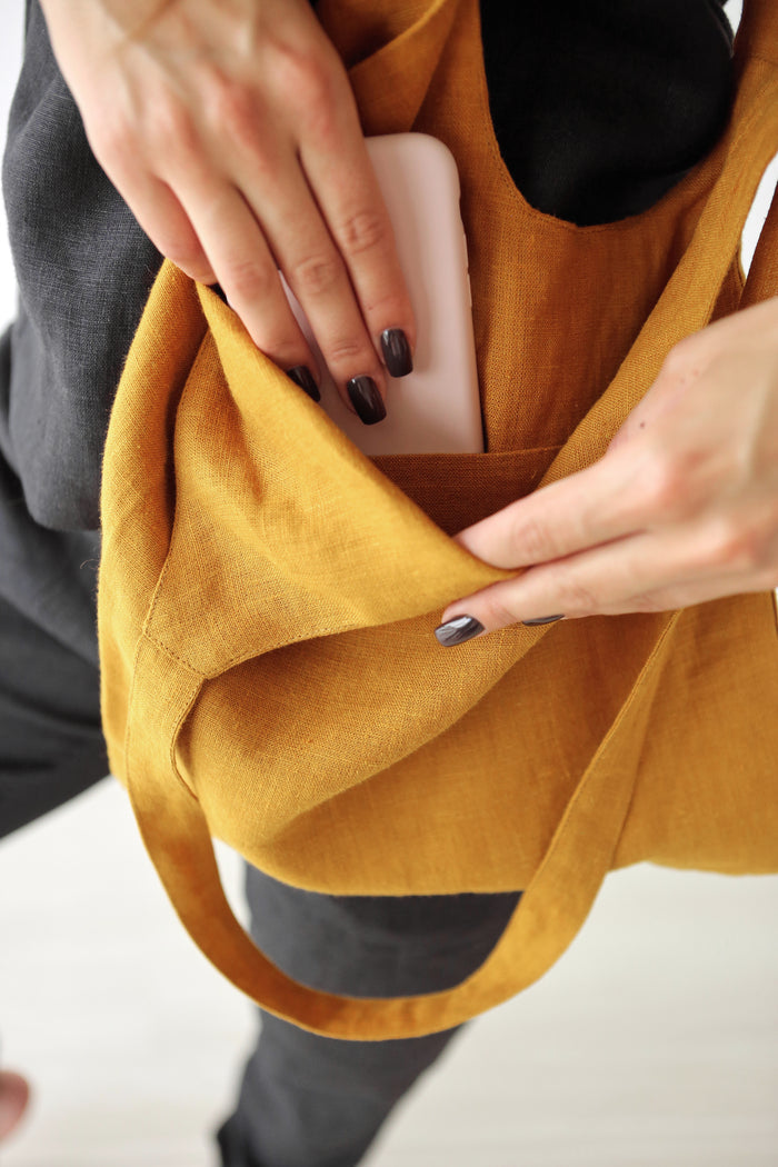 Linen Tote Bag GRANO in Saffron