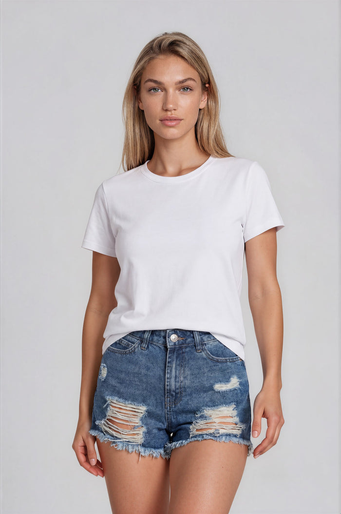 Lola Distressed Denim Shorts - Mid Blue