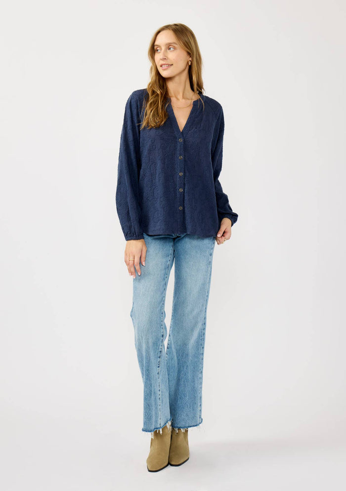 Long Sleeve Button Down Raglan Blouse - Adored A Lovely Boutique