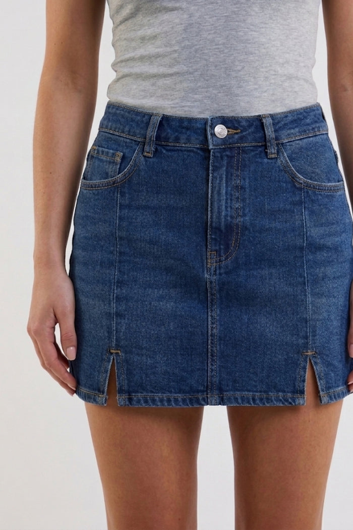 Lyla Seam Detail Denim Miniskirt - Indigo