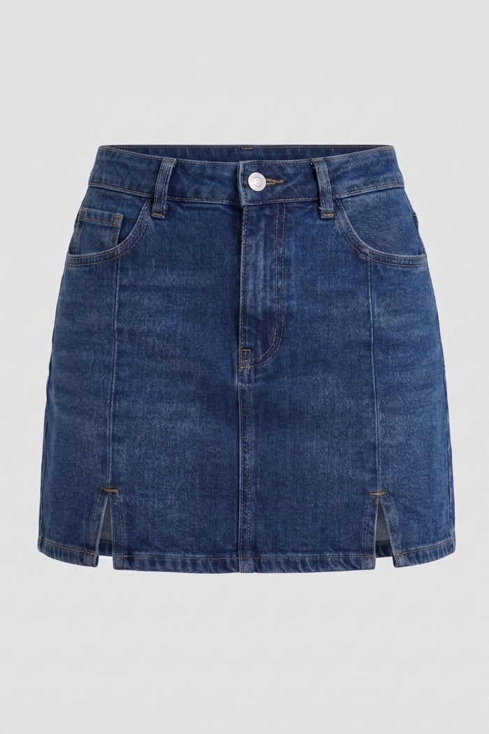 Lyla Seam Detail Denim Miniskirt - Indigo