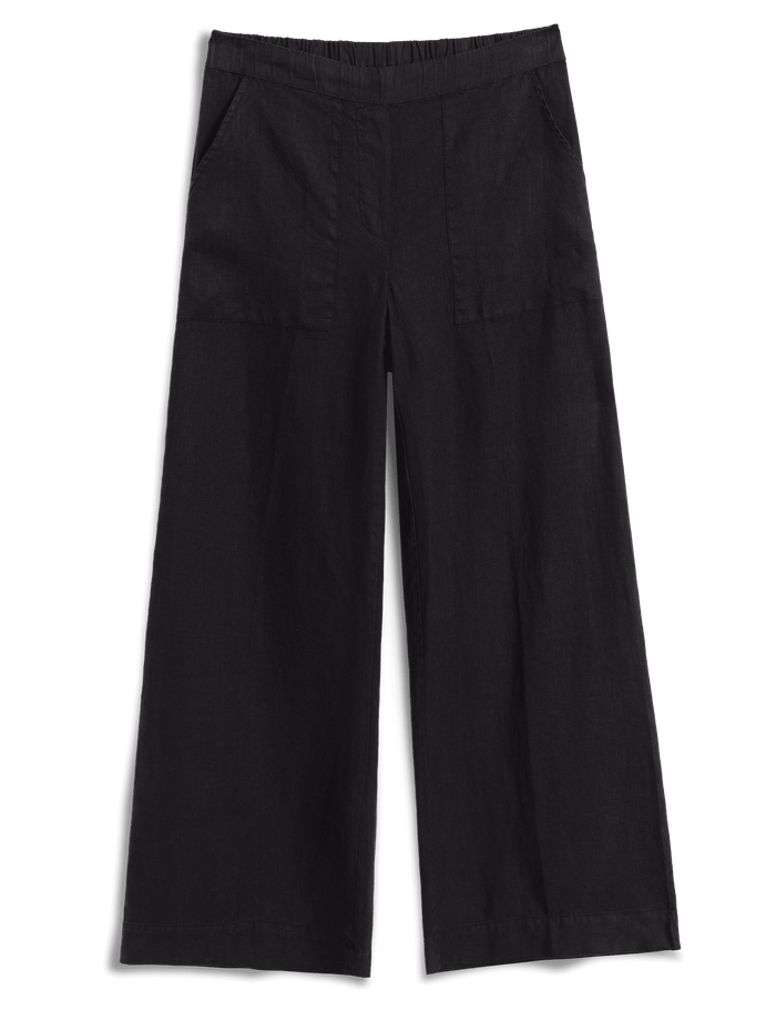 Black wide-leg pants on a transparent background