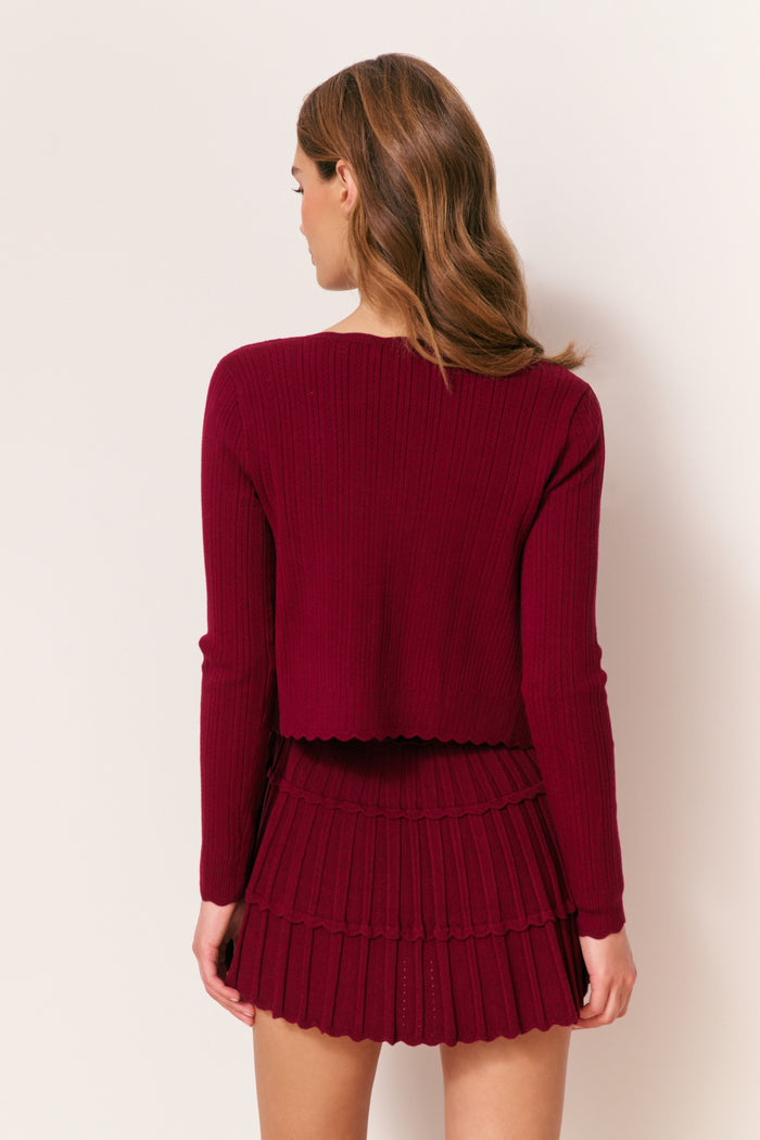 Martti Stretch Pointelle Cardigan - SPICED BERRY