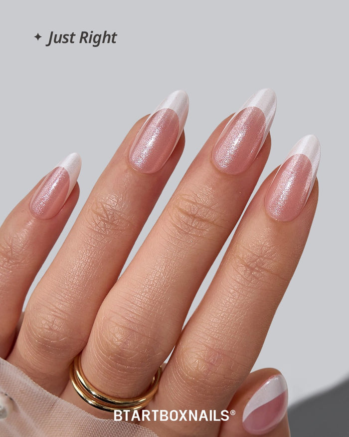Medium Almond French Tip Glitter Press-On Nails