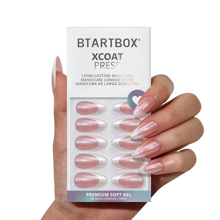 Medium Almond French Tip Glitter Press-On Nails
