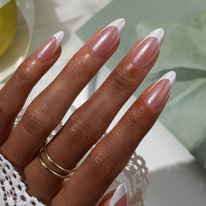 Medium Almond French Tip Glitter Press-On Nails