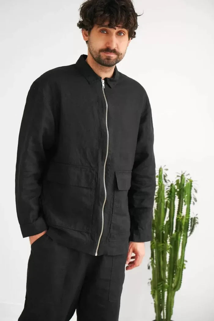 Men’s Linen Bomber Jacket BERGAMOT - IN STOCK