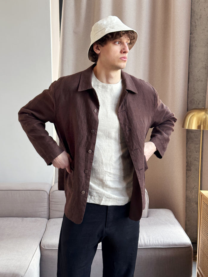 Men’s Linen Bucket Hat PECAN in Beige