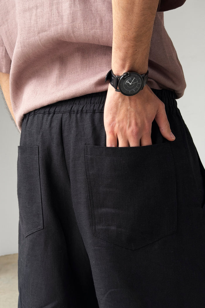 Men’s Linen Cropped Pants YARROW in Black