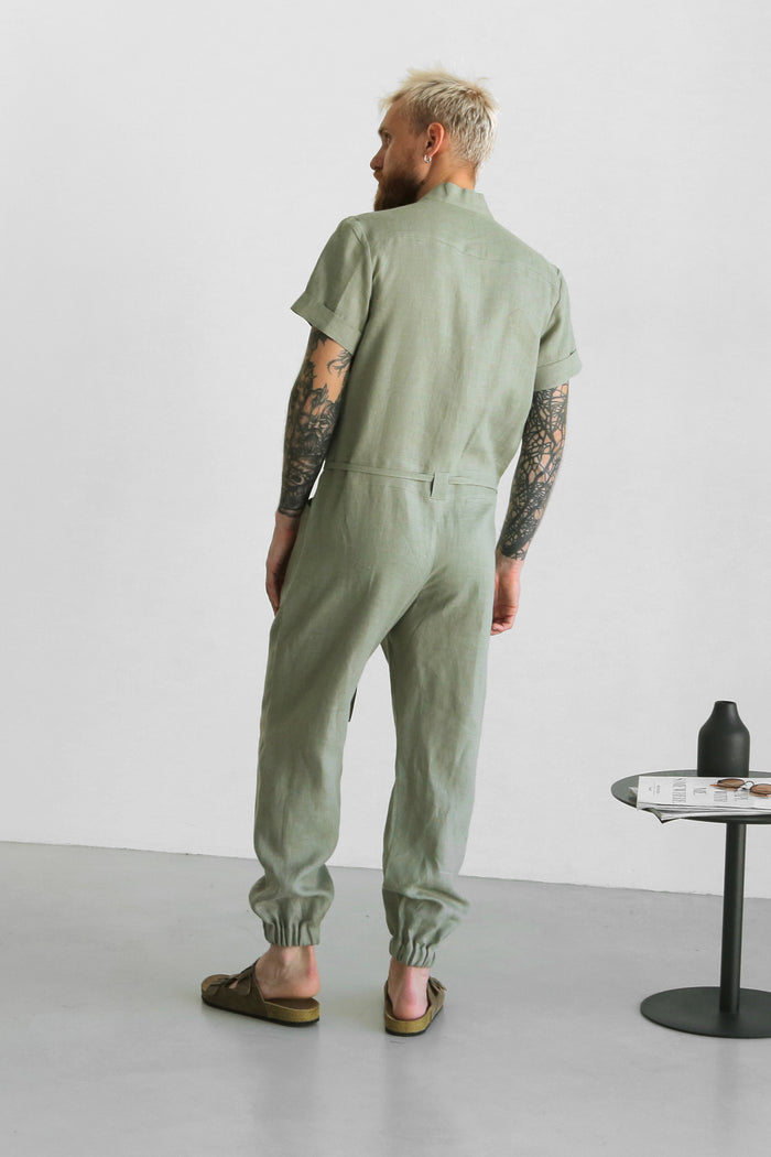 Mens Linen Jumpsuit PALO SANTO Short Sleeve - IN STOCK