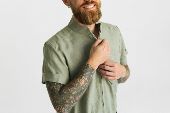 Mens Linen Jumpsuit PALO SANTO Short Sleeve - IN STOCK