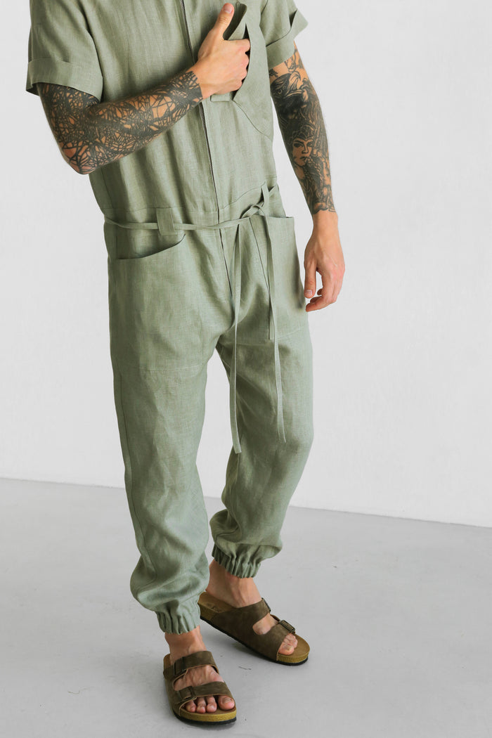 Mens Linen Jumpsuit PALO SANTO Short Sleeve - IN STOCK