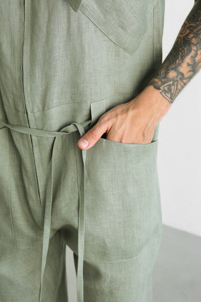 Mens Linen Jumpsuit PALO SANTO Short Sleeve - IN STOCK