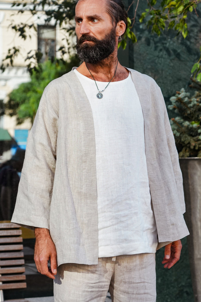 Mens Linen Kimono Jacket TANSY - IN STOCK