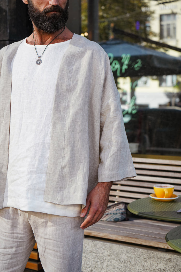 Mens Linen Kimono Jacket TANSY - IN STOCK