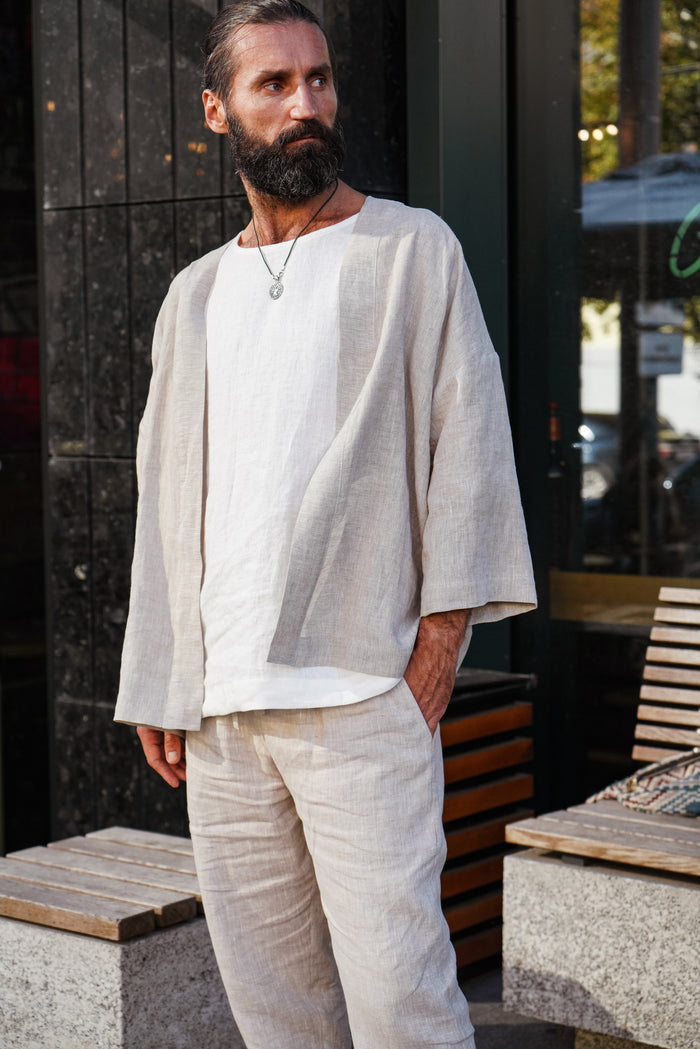 Mens Linen Kimono Jacket TANSY - IN STOCK