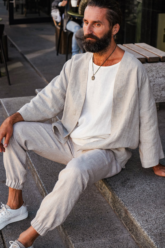 Mens Linen Kimono Jacket TANSY - IN STOCK