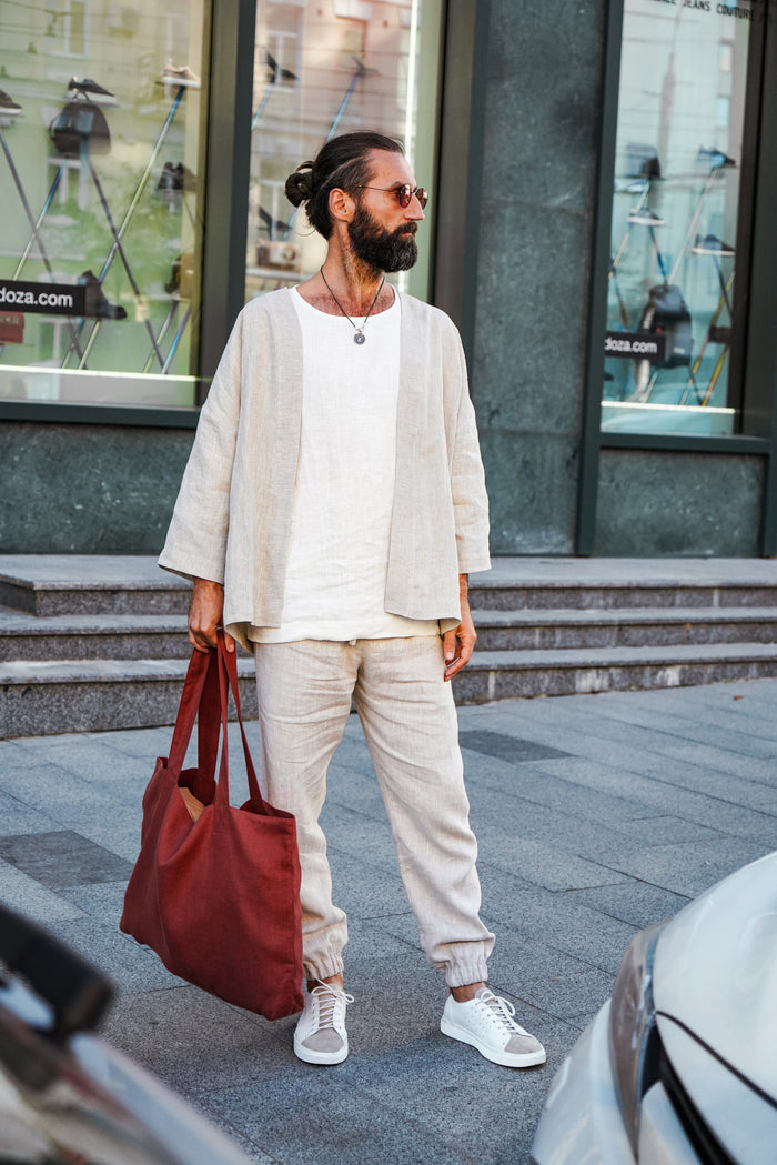 Mens Linen Kimono Jacket TANSY - IN STOCK