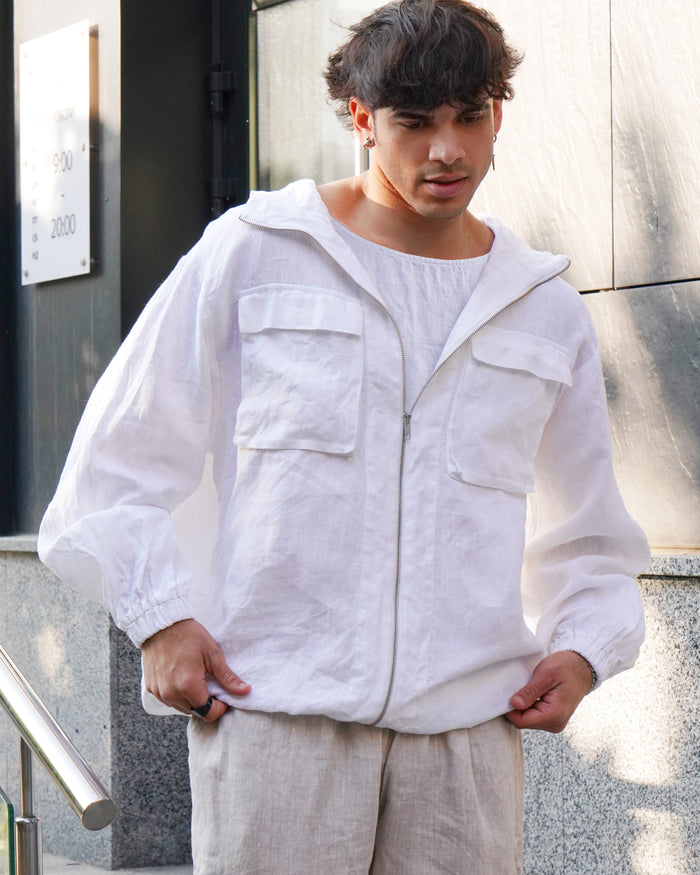 Men’s Linen Oversized Hooded Jacket Sycamore - IN STOCK