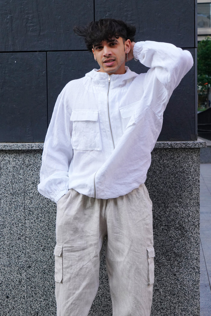 Men’s Linen Oversized Hooded Jacket Sycamore - IN STOCK