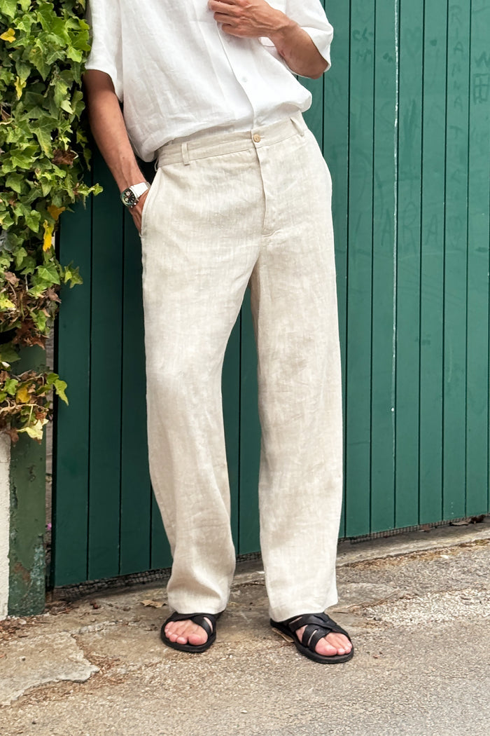 Men’s Linen Relaxed Straight Pants AVENS in Beige