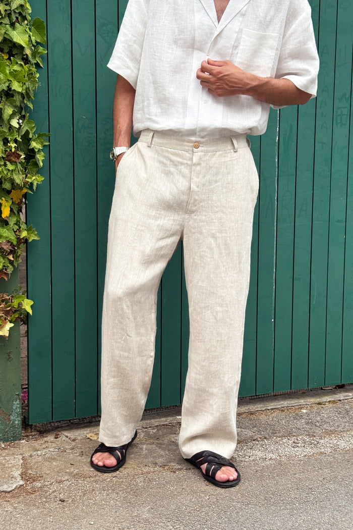 Men’s Linen Relaxed Straight Pants AVENS in Beige