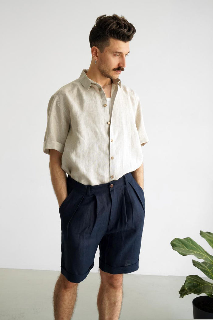 Men’s linen shorts with pleats CEDAR - IN STOCK