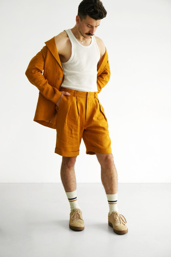 Men’s linen shorts with pleats CEDAR - IN STOCK