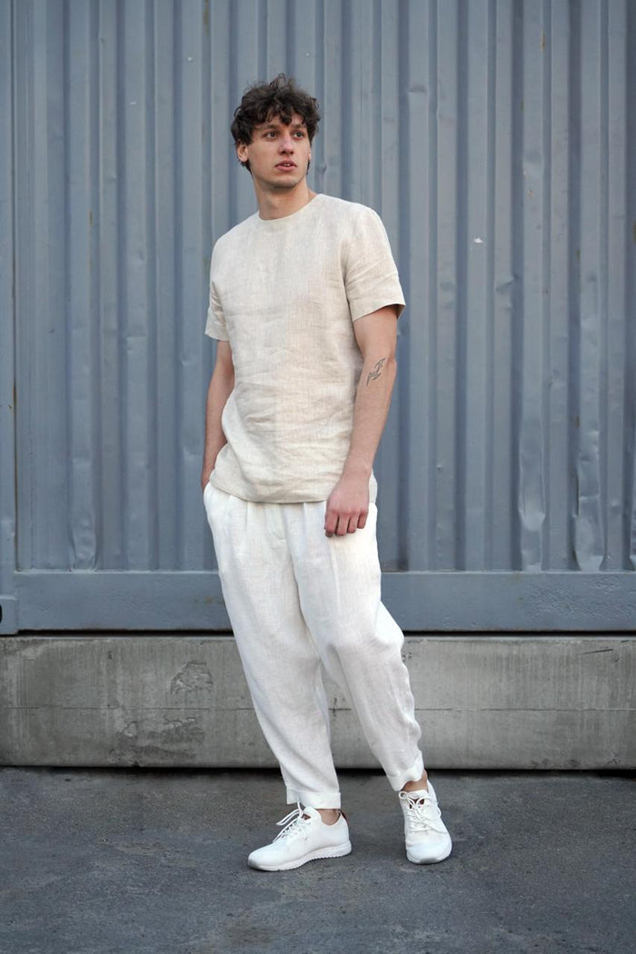 Mens linen t-shirt, Narrow neck IVY - IN STOCK
