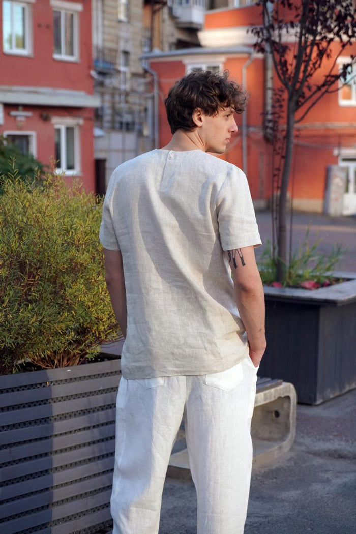 Mens linen t-shirt, Narrow neck IVY - IN STOCK