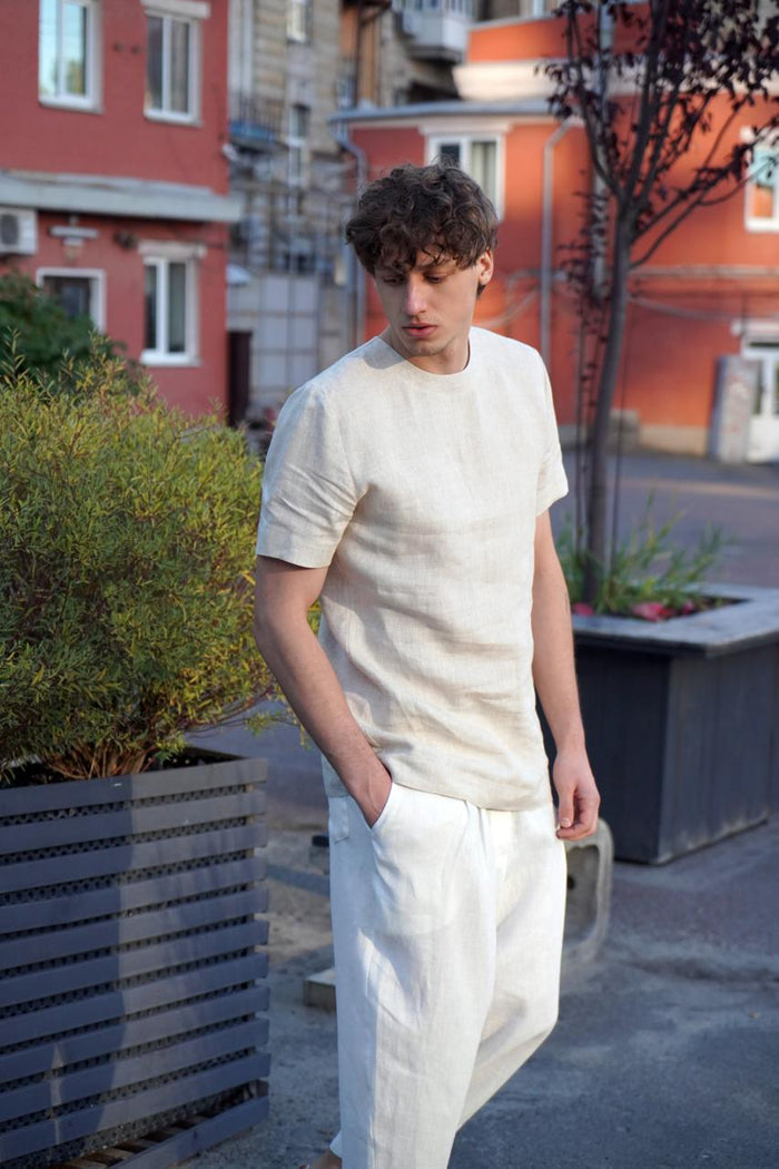 Mens linen t-shirt, Narrow neck IVY - IN STOCK