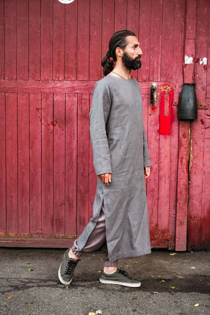 Men’s Long Linen T-Shirt, Kaftan LOTAN - IN STOCK