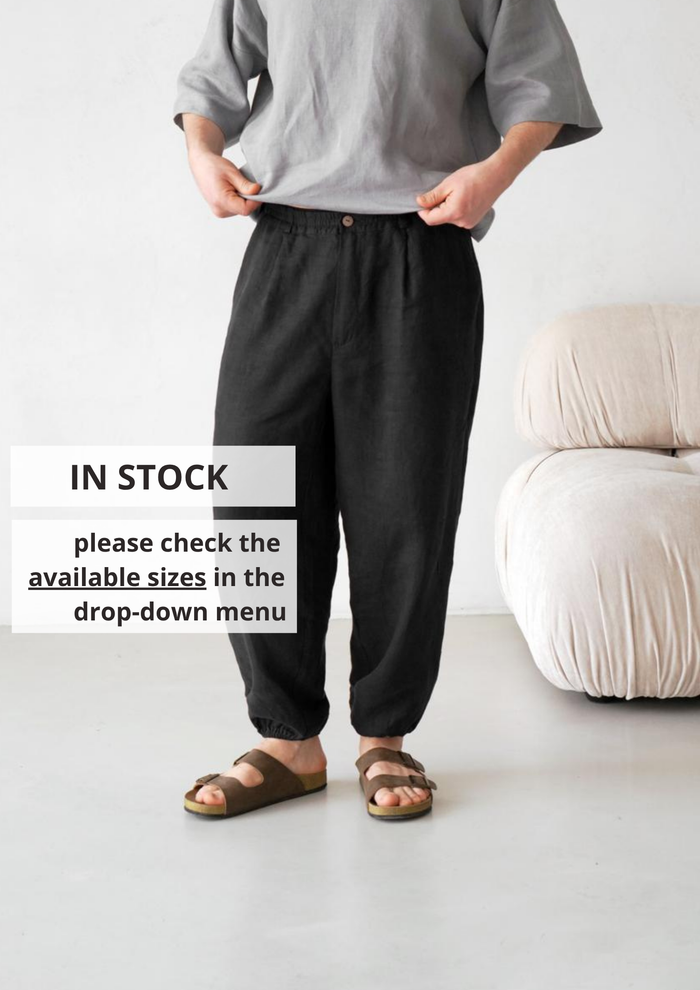 Men’s Pleated Linen Pants with Elastic Cuffs OLMO - IN STOCK